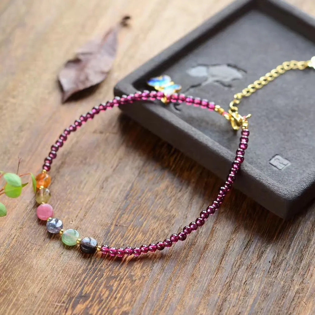 Purple garnet geometric ethnic style women's anklet with adjustable length