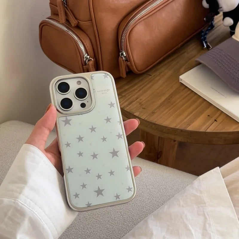 Blue epoxy resin phone case with electroplated edge and five-pointed star pattern for iPhone 14 Pro Max