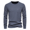 Men's round neck cotton waffle long sleeve top with pocket, available in multiple solid colours