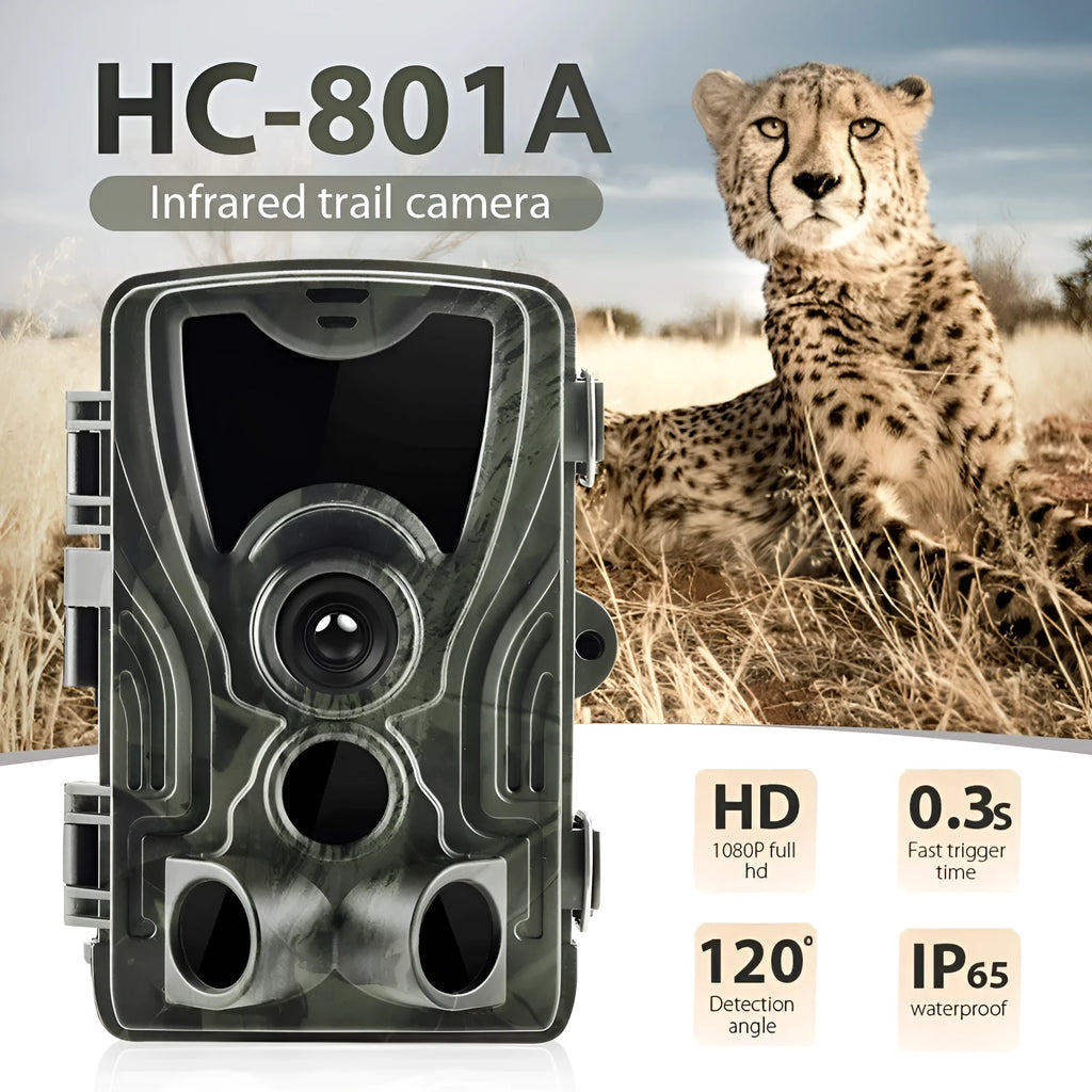 HC801A night-version hunting trail camera in Army Green with infrared sensor and waterproof housing