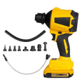 Yellow lithium battery powered dust gun with nozzle for portable cordless cleaning
