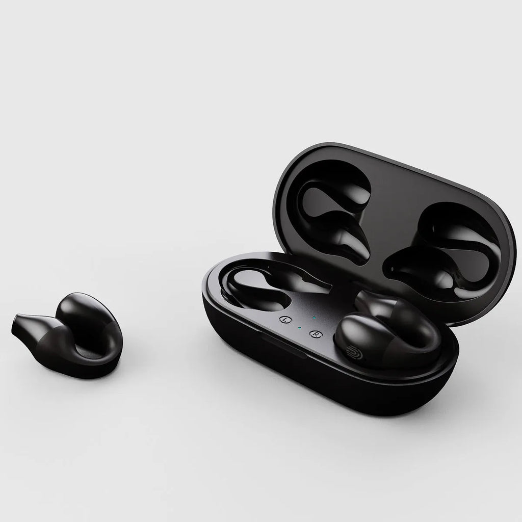 Mirror Bluetooth headset in ear clip style with black finish, featuring digital noise cancelling and waterproof build