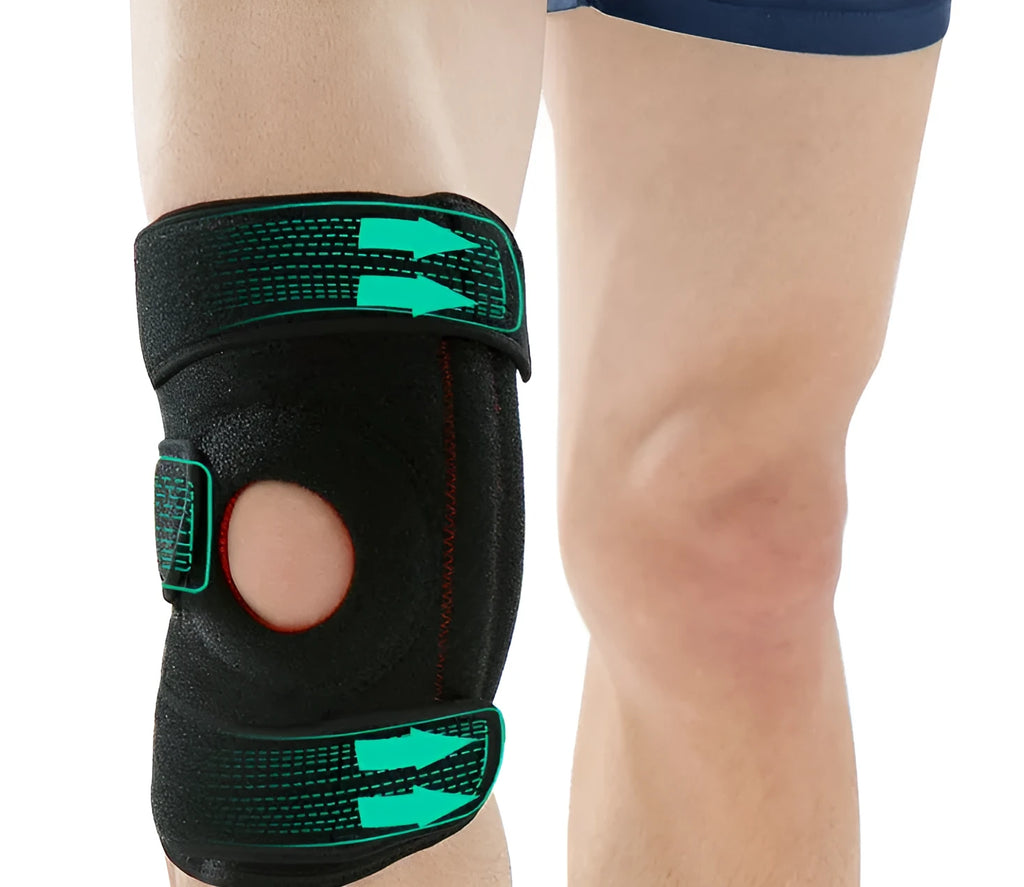 Outdoor mountaineering non-slip knee pads in neoprene, available in black, green, and orange colour options