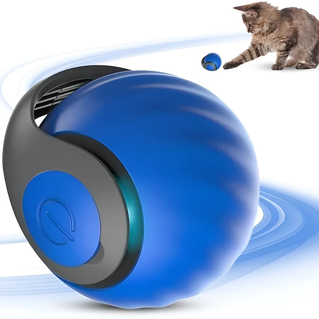 Interactive red rolling ball pet toy for cats and dogs with touch control activation