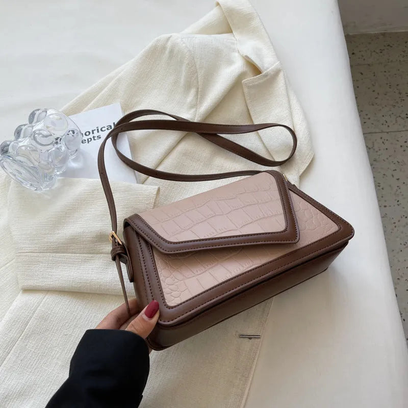 Stone pattern textured square shoulder bag in PU leather with single shoulder strap