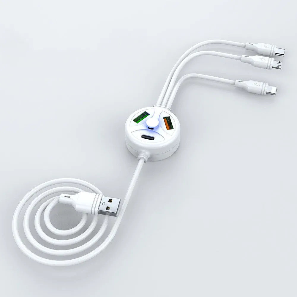 PD PVC mobile phone charging cable with multiple USB connectors on a 1.2m cable