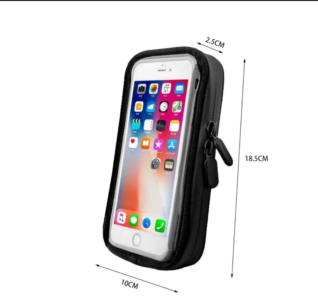 Black synthetic leather riding mobile phone stand bag for 6.5 inch phones, waterproof cycling holder