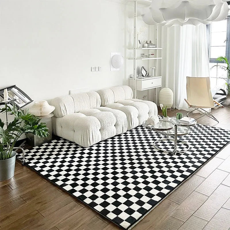 Large blended rectangular area mat with geometric pattern, about 1.3cm thick, for living room and household use.