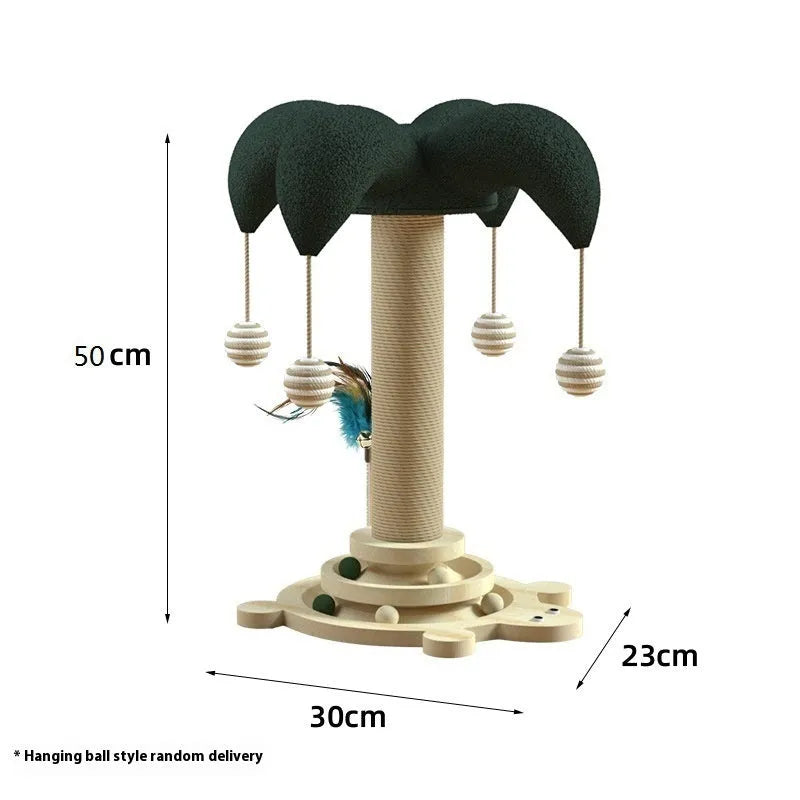 Solid wood cat scratching post with sisal rope and rotating turntable in decorative panda style design