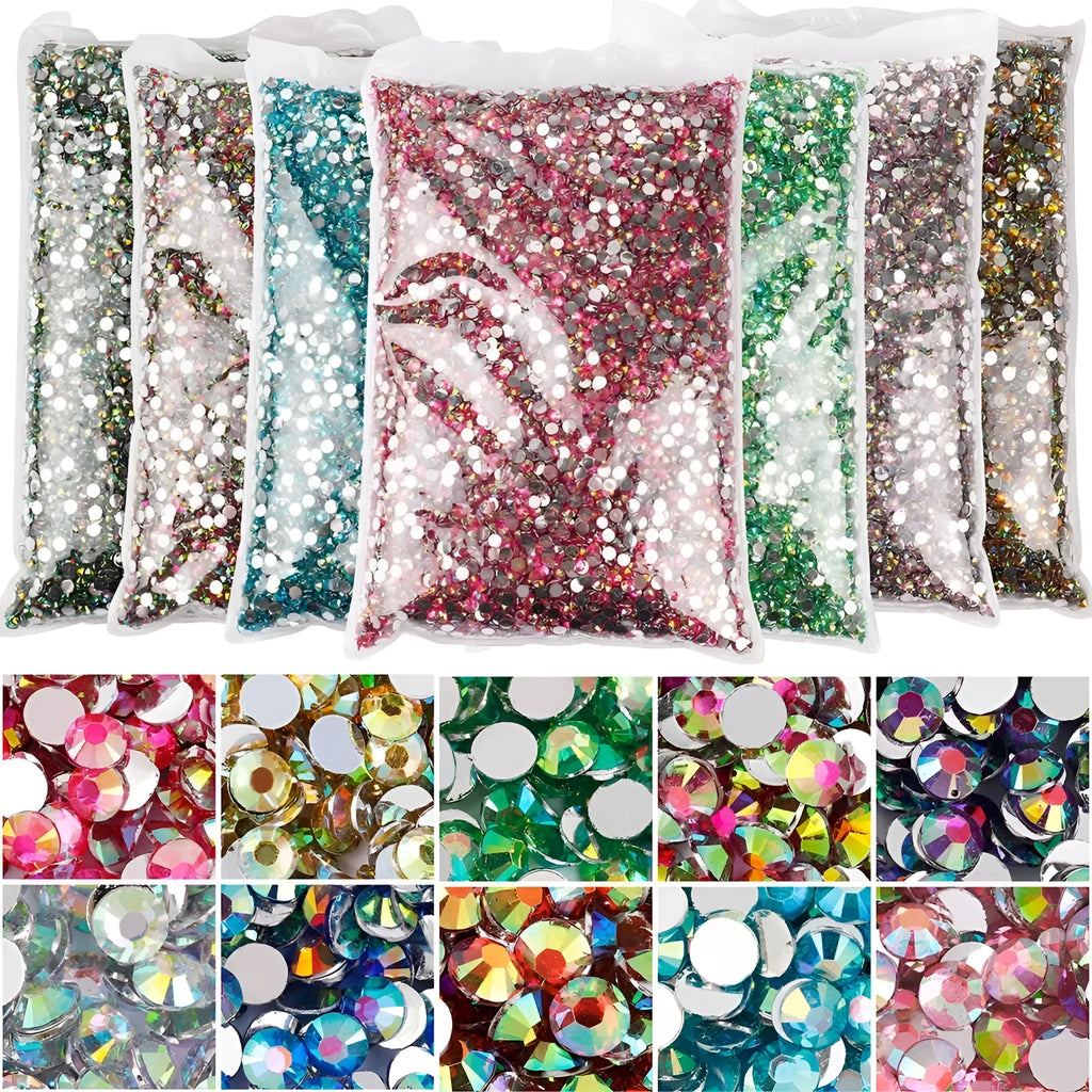 Plastic resin flat magic colour nail rhinestones in multiple colours and sizes for craft decoration