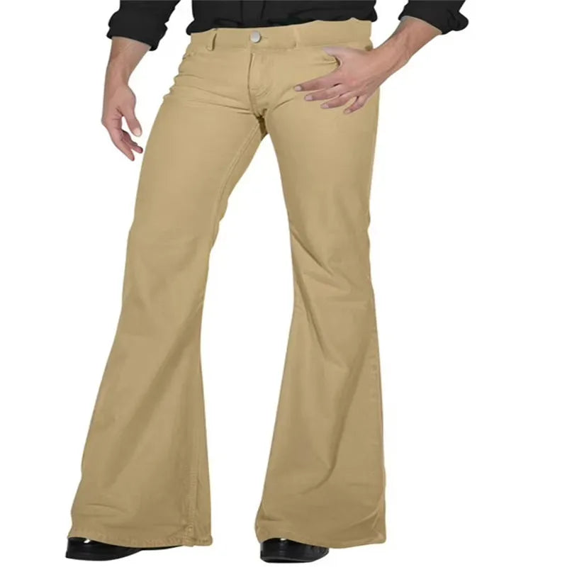 Solid colour stretch slim retro bell-bottom pants for women, high elasticity polyester, mid waist, zip placket, 11 colours available