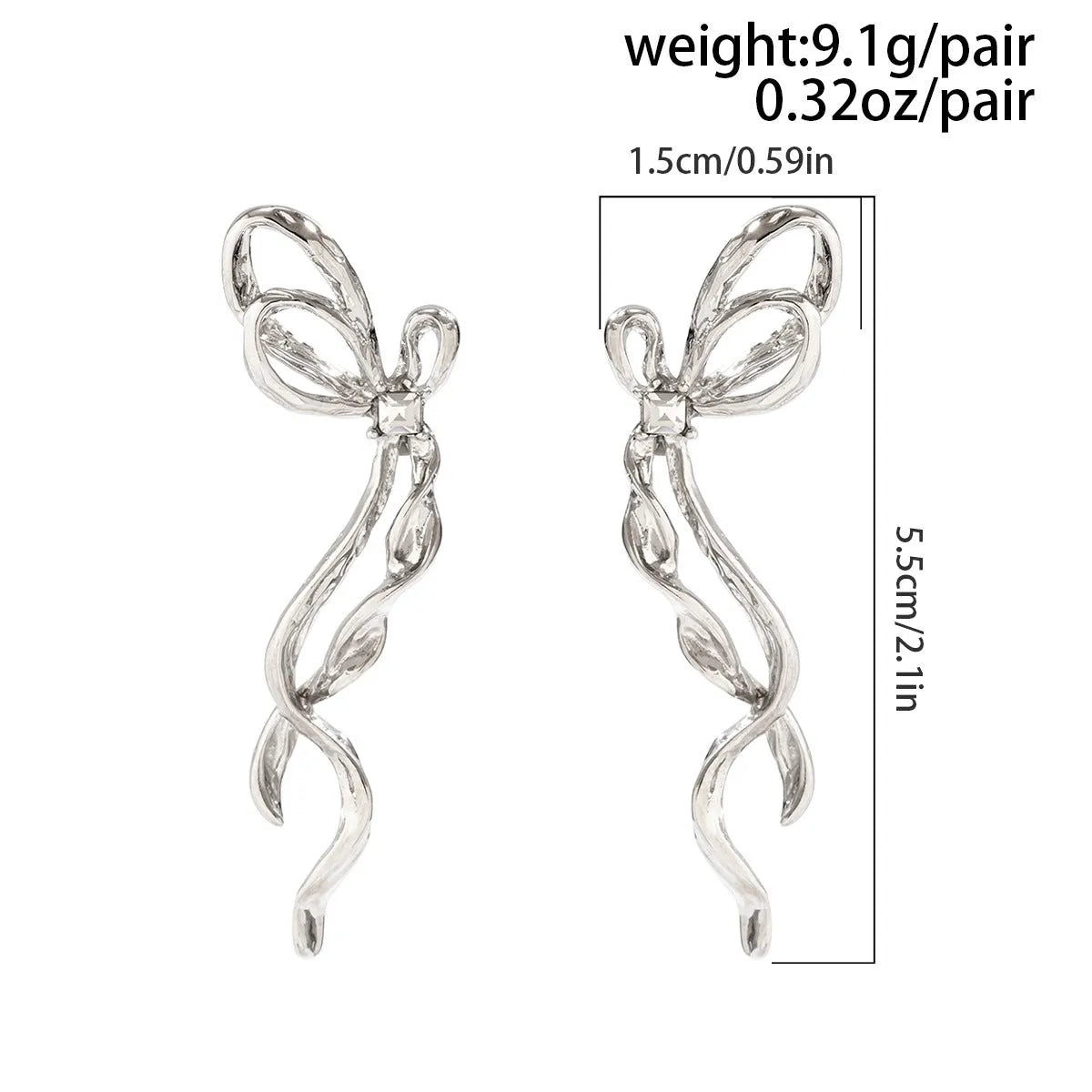 White K bowknot earrings for women, alloy electroplated bow-shaped earrings, one pair