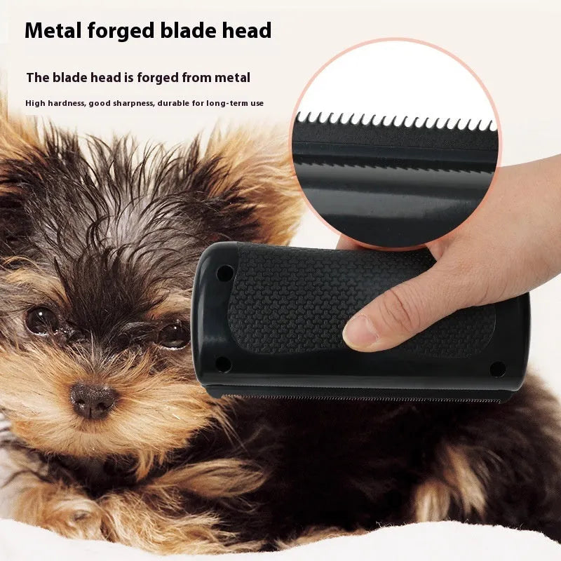 Black PP pet hair removal comb for dogs, 68x146mm size, with teeth for removing loose fur