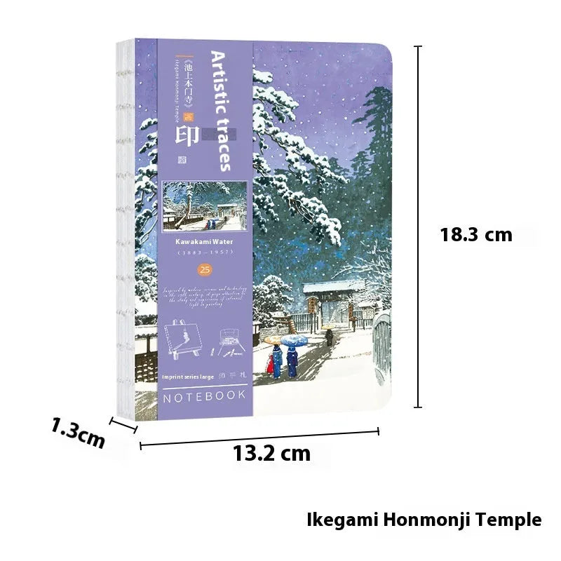 Ukiyo-e Kanagawa wave design hand ledger notebook showing paper cover artwork and A5 dimensions