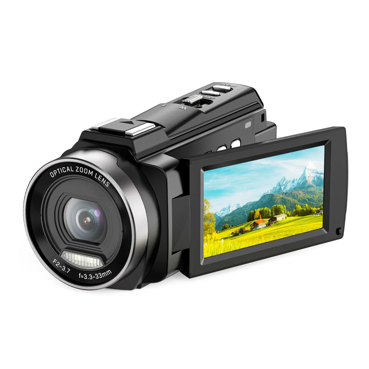 HD digital optical zoom camera with 3x zoom, touch screen, in black for outdoor sports