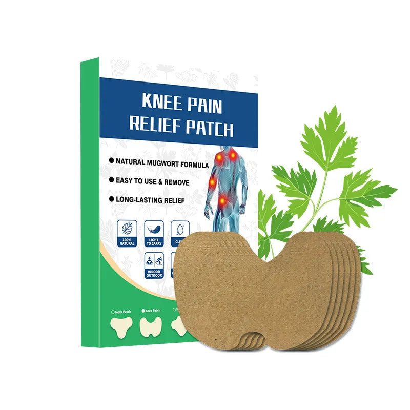 Box of 12 English stretch cervical stickers with Chinese mugwort paste on non-woven fabric, front packaging shows neck and knee style options
