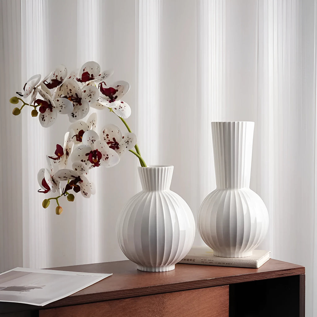American country striped ceramic vase in ball shape with six design options including orchid arrangements