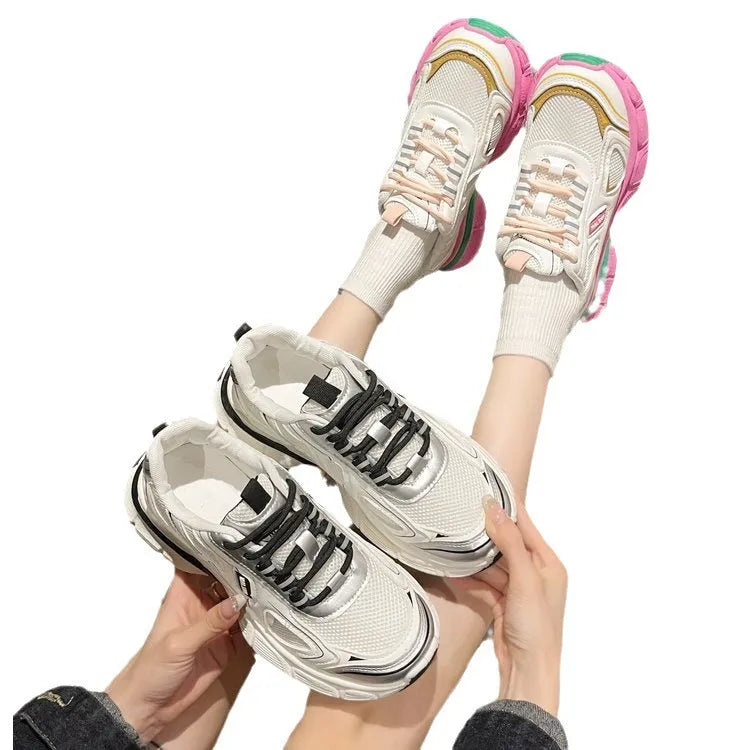 Women's casual sneakers mesh surface canvas upper platform sole black
