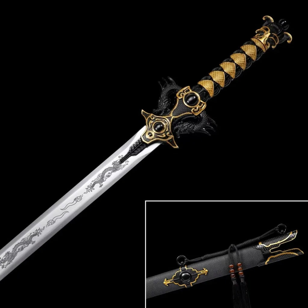 112cm integrated high manganese steel battle sword unsharpened with solid wood leather-covered scabbard