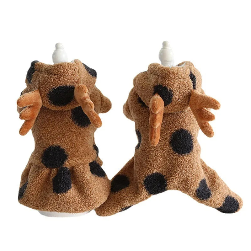 Polka dot elk pattern pet clothes for dogs and cats in skirt and four-leg styles