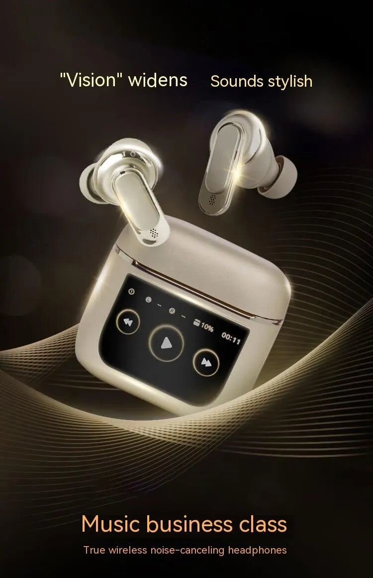 Smart screen active noise reduction Bluetooth sports headset in Piano Black or Champagne Gold with in-ear fit