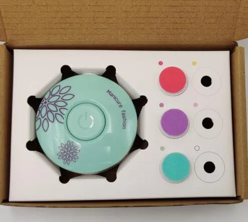 Red and green baby electric nail polisher sets with multiple grinding heads for infant and adult nail care.