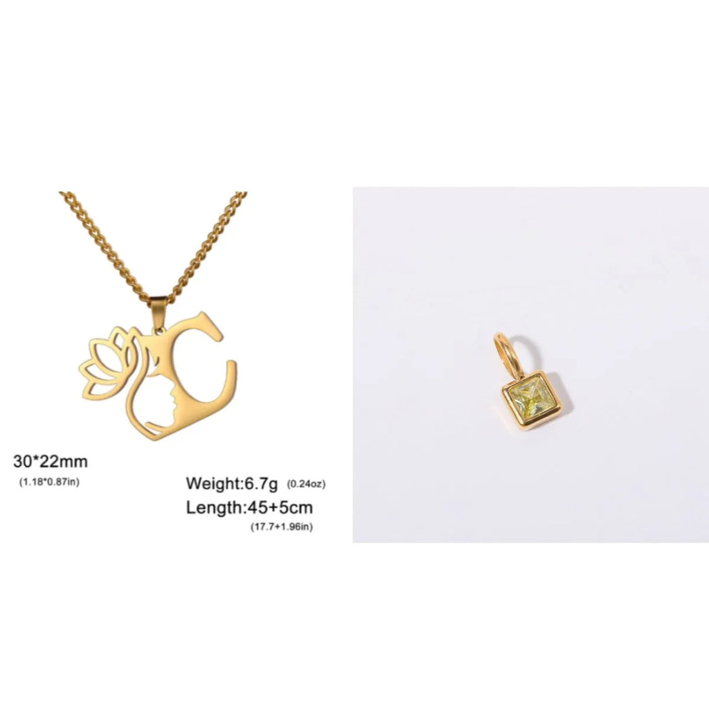 Stainless steel necklace with cross chain design and pendant in gold or silver finish.