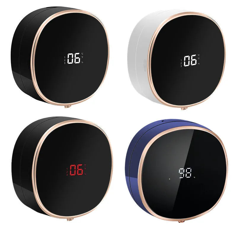 White automatic soap dispenser with infrared sensor and USB charging port on countertop