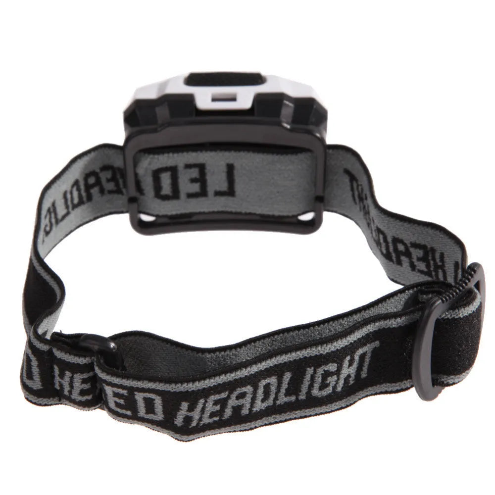 Waterproof head torch with white and red LEDs, shown in black colour option.