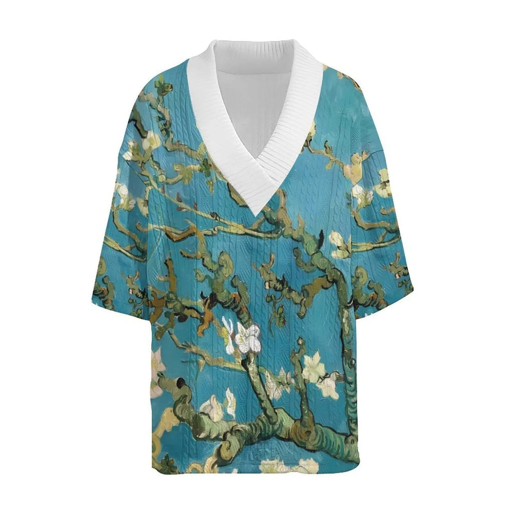 Men's peacock blue knitted shorts and T-shirt leisure suit set on a white background