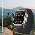 Elastic nylon Apple Watch replacement strap with stainless steel buckle shown in Army Green colour.