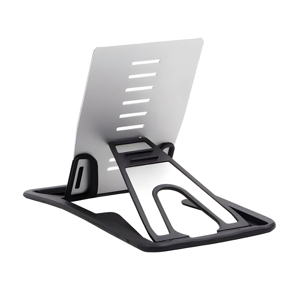 Black desktop phone bracket stand measuring 8.5cm by 5cm with lazy bracket mechanism