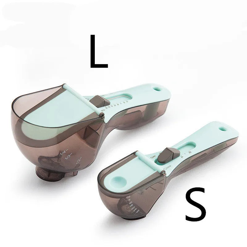 Orange and blue digital measuring spoons with magnetic base and measurement markings.