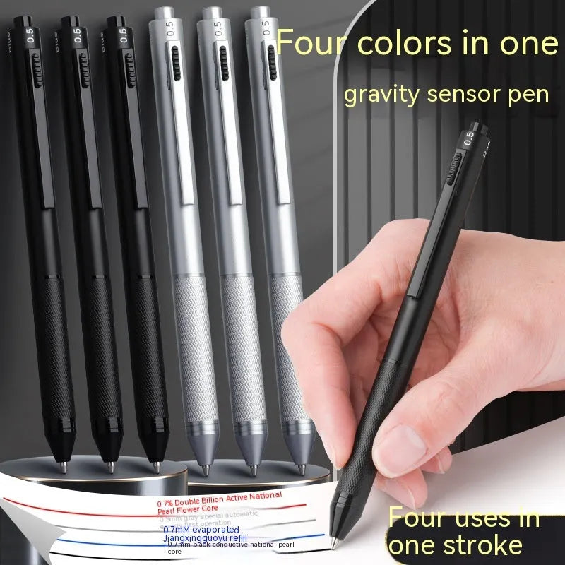 Gravity induction pen with metal shell in Matte Black finish, 0.5mm ballpoint tip, and tilt mechanism for colour change