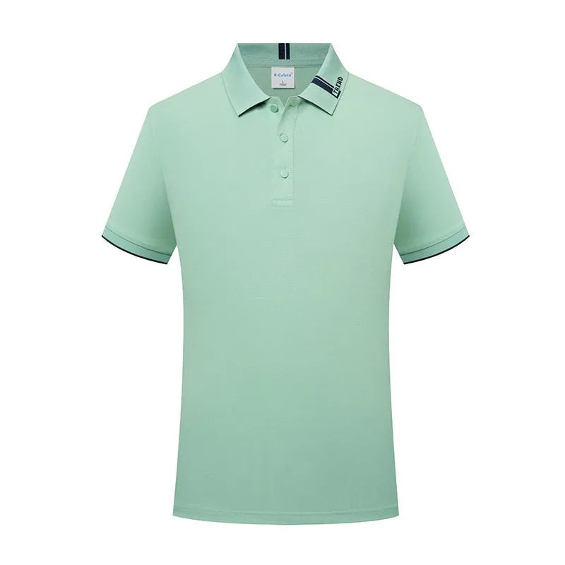 Breathable cotton blend short sleeve lapel polo shirt in light purple with fashion letter print