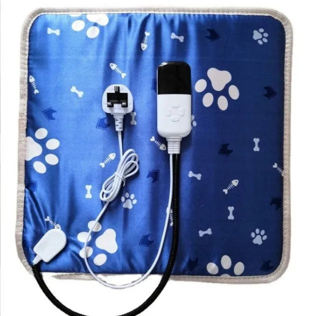 Electric warming pad for dogs and cats with waterproof leather surface, US standard plug, and grey cloth cover in 45x45cm or 45x70cm
