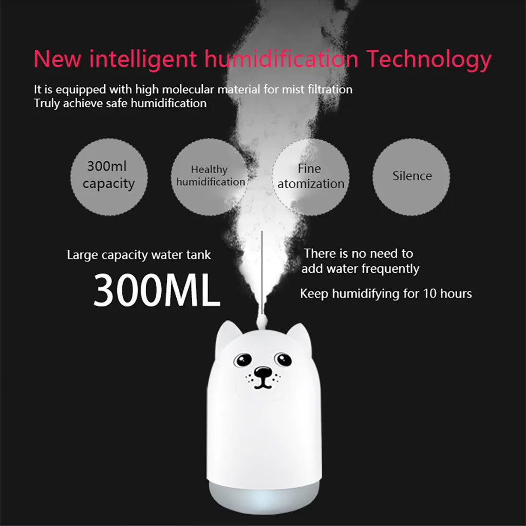 Portable USB mini humidifier in white, 89x89x143mm, with timer and water shortage protection
