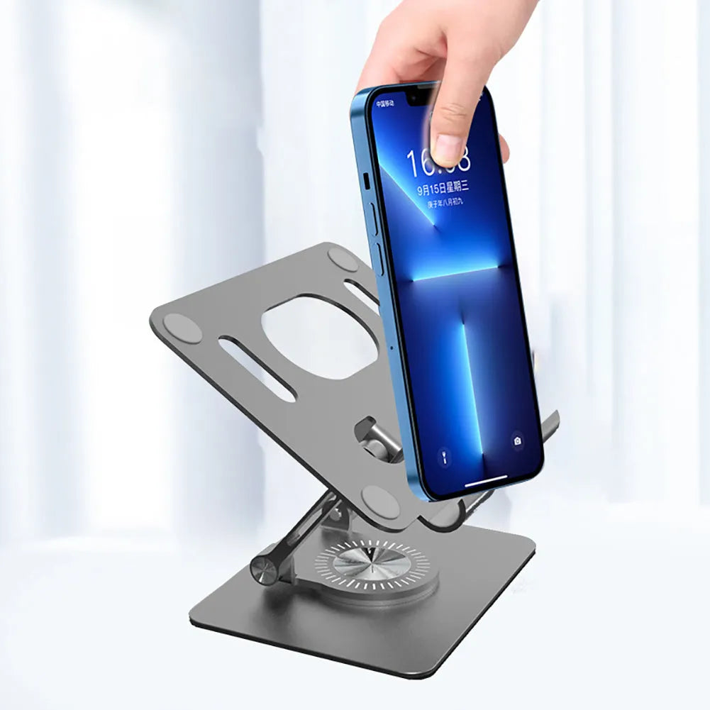 Rotating tablet stand in technology silver colour with adjustable height mechanism