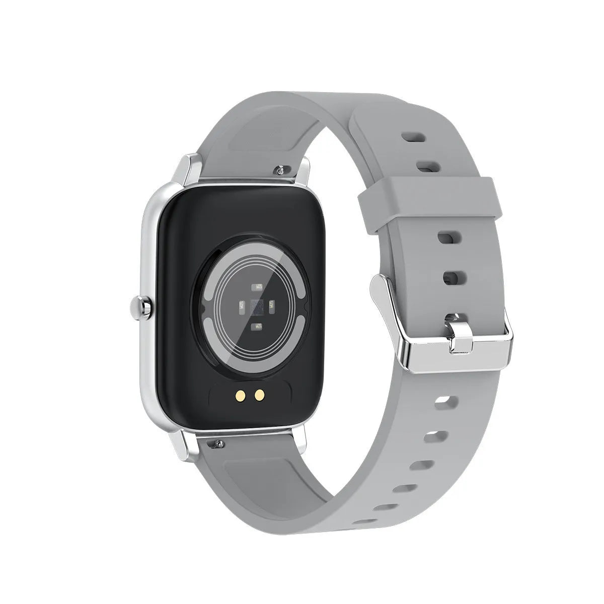 H80 black smart watch on wrist showing heart rate graph on its 1.69-inch spherical tempered glass screen.