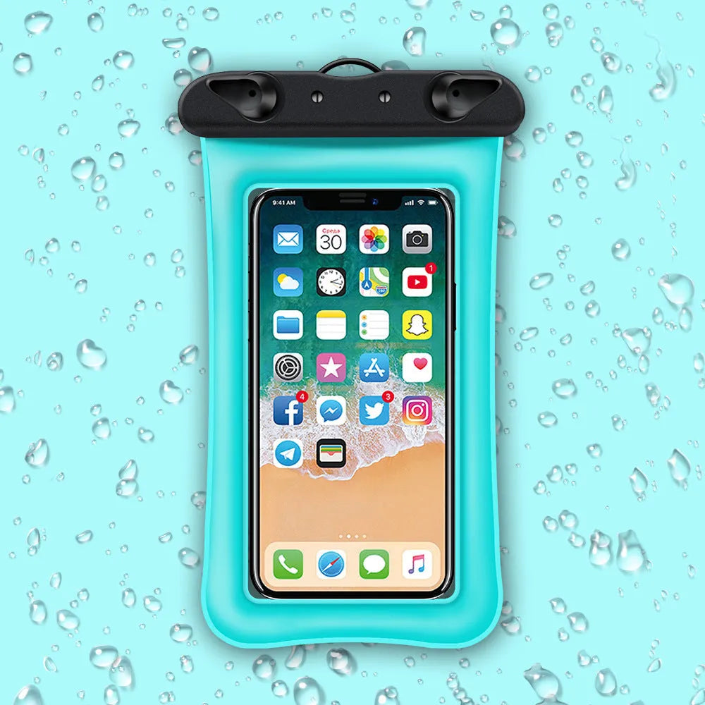 Double airbag mobile phone waterproof bag in various colours with 45cm rope