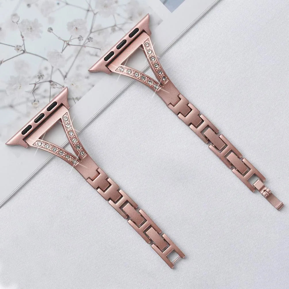 Zinc alloy herringbone diamond pattern Apple Watch strap in silver colour