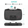 Black wireless mini keyboard with USB interface and ergonomic support