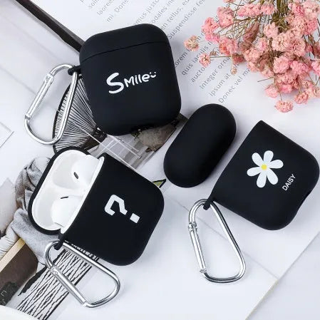 PC plastic wireless headset cover for Apple AirPods in black with decorative back design