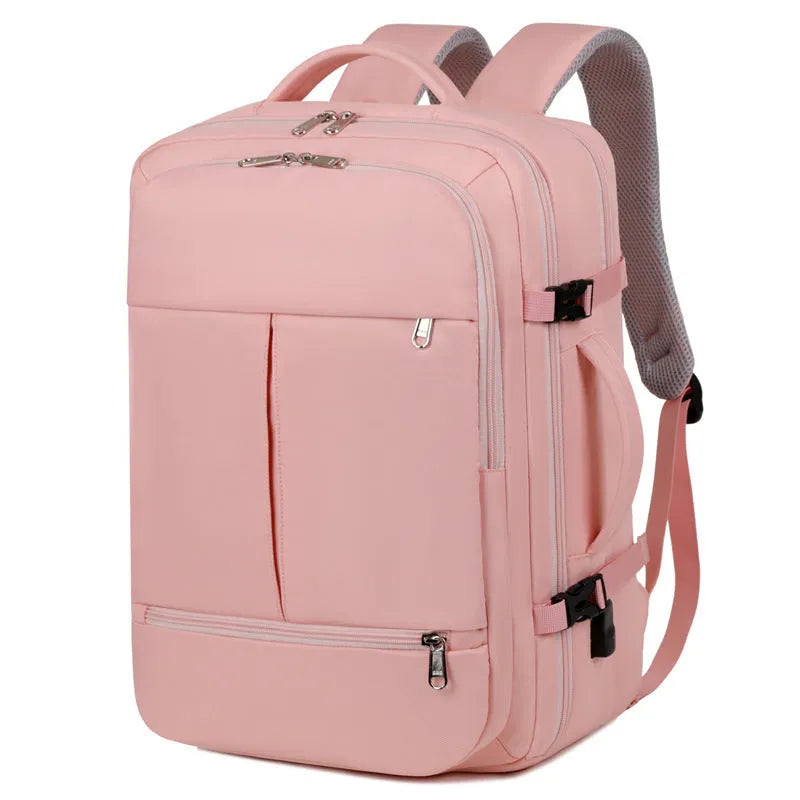 Waterproof Oxford cloth backpack with multiple pockets holding a 15.6 inch laptop