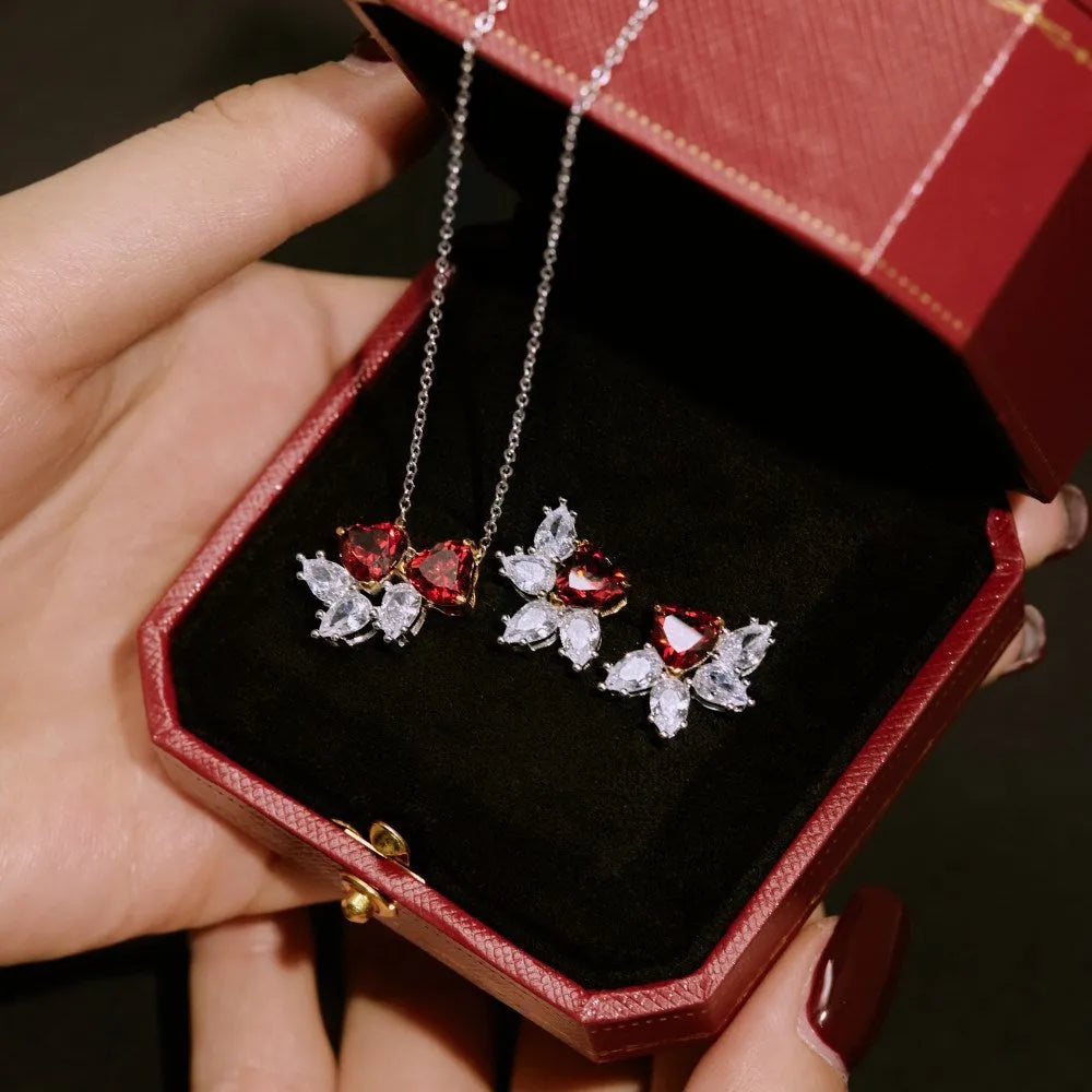 S925 sterling silver stud earrings and necklace set with hexagon and octagon geometric design