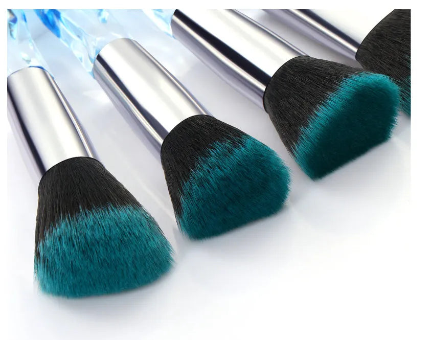 10 crystal handle foundation brushes with artificial fibre bristles in colour options