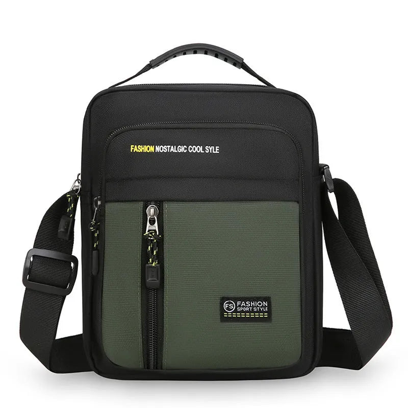 Men's nylon crossbody messenger bag with sewing thread detailing in four colour options