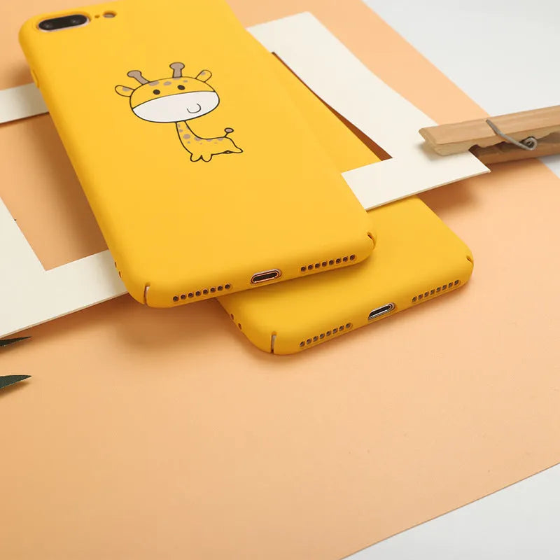 Yellow polycarbonate phone case with a printed pattern, shown fitted on an iPhone.