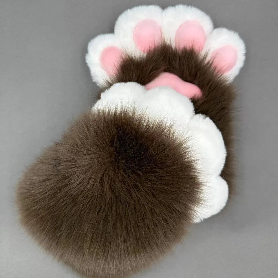 Nylon animal claw cosplay gloves showing coloured pads on fingertips in a black and blue colour combination