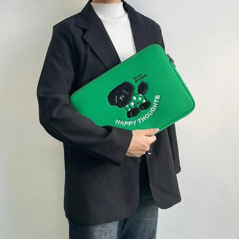 Green cat pattern laptop inner bag protective case with super soft lining